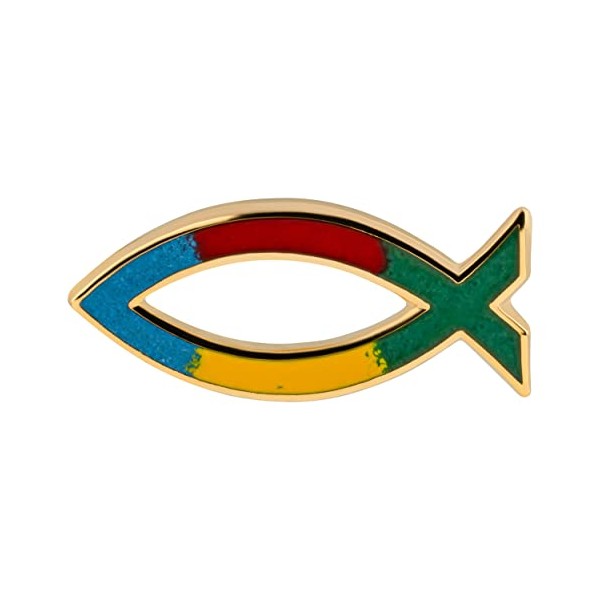 ICHTHYS Fish Rainbow Pin [Size Approx. 2 cm] with CHRISTIAN
