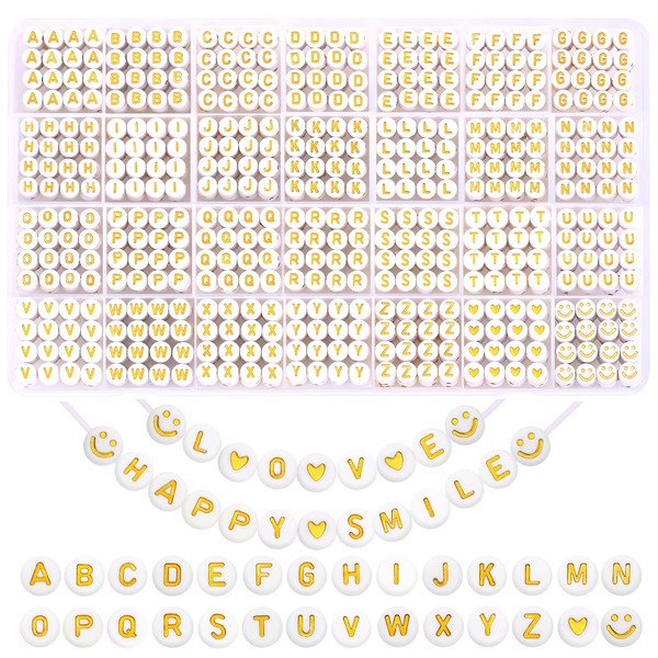 DIYDEC 1400 Pieces Golden Alphabet Beads, 7 mm Acrylic Round