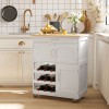 White Wooden Rolling Kitchen Cart with Storage Drawer 9-Bottle Wine