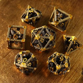 Elifel Metal DND Dice Set 7 Hollow 3D Dragon DND Dice Polyhedral Bronze Dice D20 D12 D10 D% D8 D6 D4 for Dungeons & Dragons RPG Board Table Games RPG MTG Games