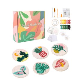 Acelist 6PCS Plant Punch Needle Kit for Coaster, Easy DIY Embroidery Kit for Beginners, Adults & Kids Craft Kits, Birthday Gift with Patterns, Tools, Yarns, Hoop, Instructions, Practice Piece