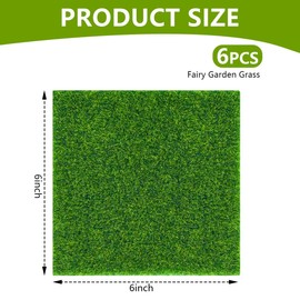 KISEER 6 Pack Fairy Garden Grass 6 x 6 Inches Miniature Artificial Craft Grass for Dollhouse Ornament DIY Decoration