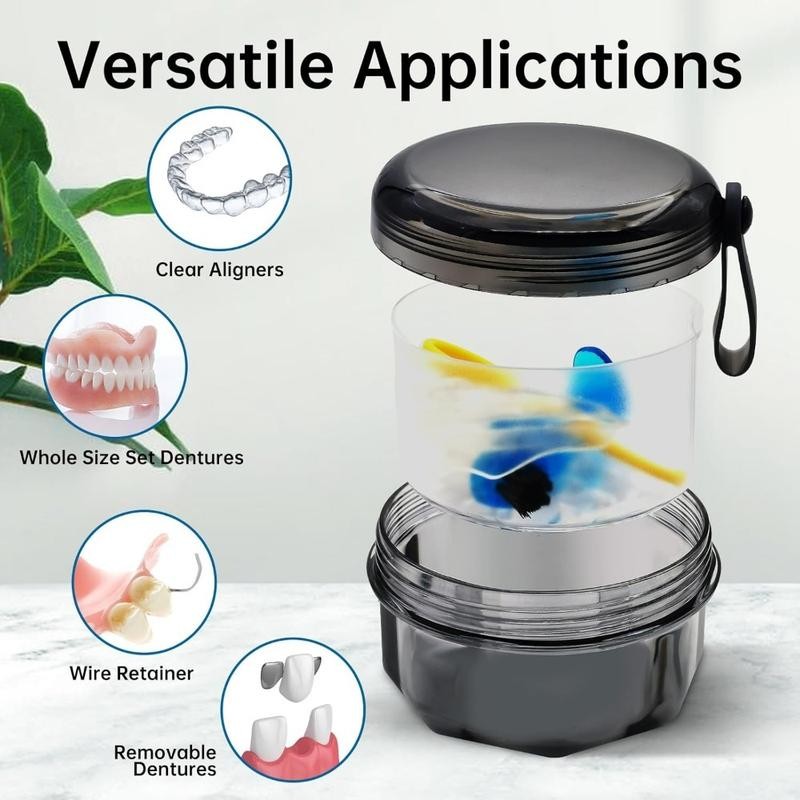 Leak-Proof Denture Cups for Soaking Dentures, Partial Dentures. Travel-Friendly Retainer,