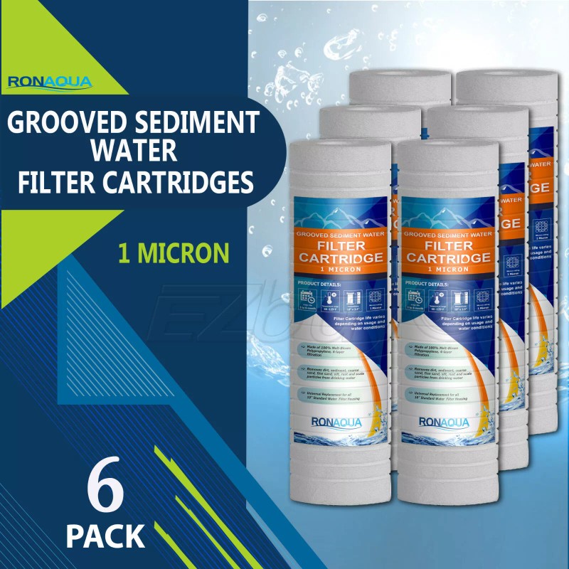 Ronaqua 6 Pack Grooved Sediment 1 Micron Water Filters Cartridge