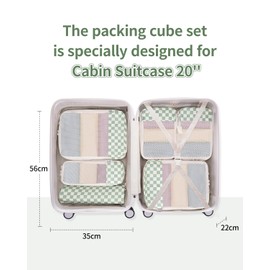 Narwey Compression Packing Cubes for Carry on Suitcase and Backpack, 6 PCS Travel Compression Packing Bags Storage Cubes Organizer Set for Carry on and Hand Luggage (Mint Green Checkerboard)