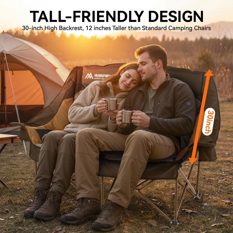 High Back Double Camping Chair 2 Person Camping Chair Brown