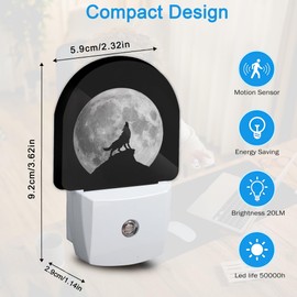 YESPOAK Full Moon Howling Wolf Dusk to Dawn Night Light, Auto Sensor Lamp Home Indoor Stairway Kitchen Corridor, Night Lights Plug Into Wall Decor, Boys Girls Women Men Room Gifts