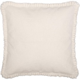 VHC Brands Burlap Pillow Cover with Ruffle Cotton Farmhouse Home Decor in Antique Off-White Euro Sham, 26x26