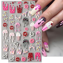 IDDFEVE Embossed Dessert Nail Art Stickers - 5D Sweet Doughnut Chocolate Self-Adhesive Nail Decals for DIY Manicure (2 Sheets)