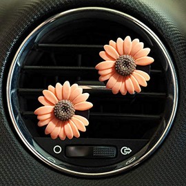 2 PCS Car Charm Beautiful Daisy Flowers Car Air Vent Clips Car Air Freshener Cute Automotive Interior Trim Decorations Accessories (Orange)