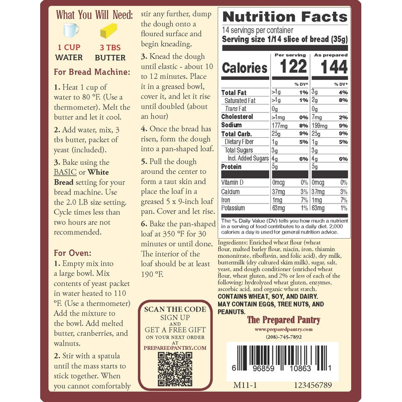 The Prepared Pantry Buttermilk White Bread Mix; Single Pack; For