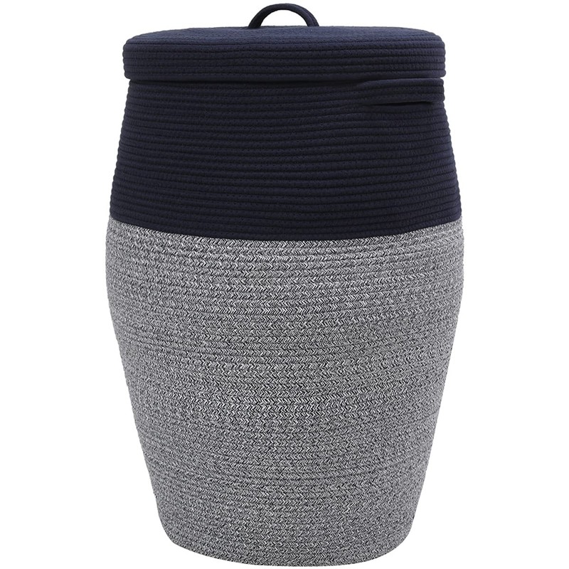 26"x20" Handcrafted Tall Cotton Rope Basket with Lid, Stylish Flagon