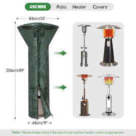RICHIE Patio Heater Cover, Heavy Duty Waterproof Standing Heater Lamp Outdoor Protector Cover Anti Rain UV Dust (226x85x48cm), Green