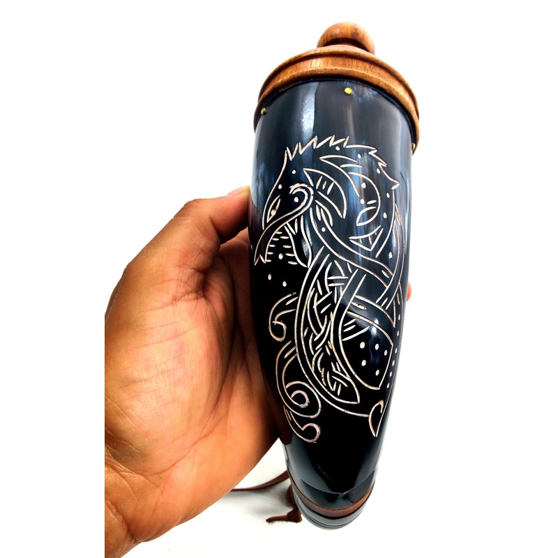 Gun Powder Horn with Hand Engraved with Dragon 12 to