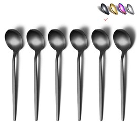 HOMQUEN Matte Black Teaspoons, Pack of 6, 6.6 Inch Spoons, Cutlery, Small Stainless Steel Spoon, Teaspoon for Home, Kitchen or Restaurant, Dishwasher Safe (Matte Black-6.6 inches)