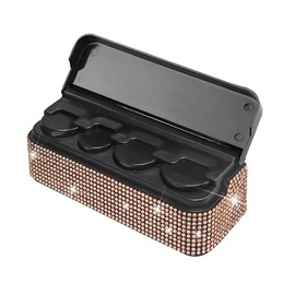 Sandfren Bling Coin Holder for Car, Crystal Rhinestones Vehicle Change Box Money Dispenser with 4 Compartments, Diamond Automotive Storage Organizers, Universal for SUV, Sedan, Truck (Champagne)