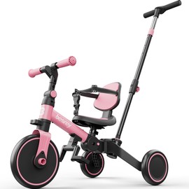 besrey Toddler Bike with Parent Steering Push Handle for 1-3 Years Old Girls and Boys, Foldable Kids Push Tricycle, Toddler Trike with Removable Pedals, Height Adjustable Seat