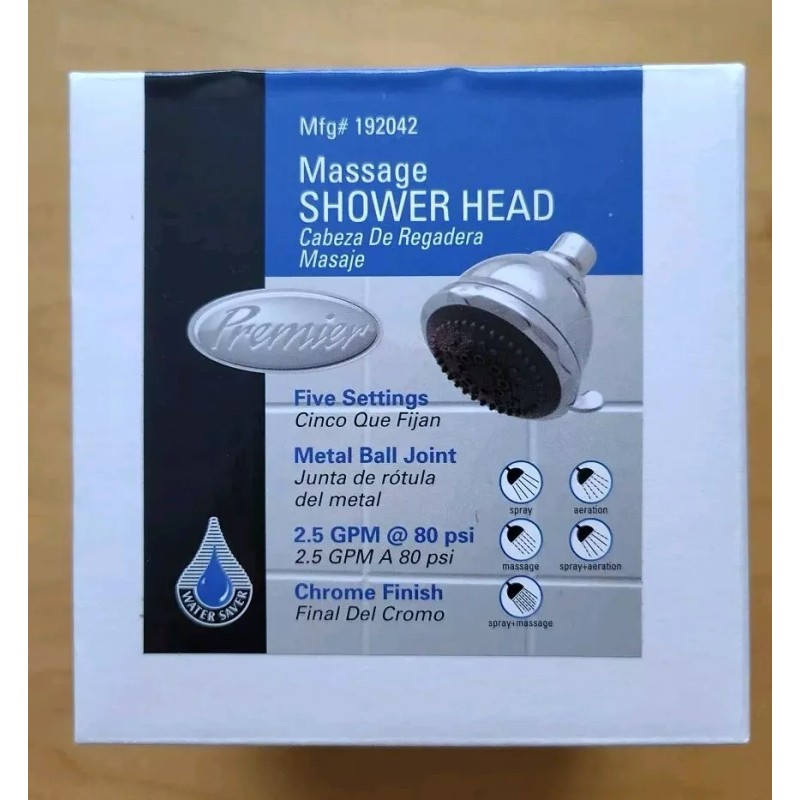 Premiere Massage Shower Head, 5 Settings, 2.5 GPM@80psi, Chrome Finish