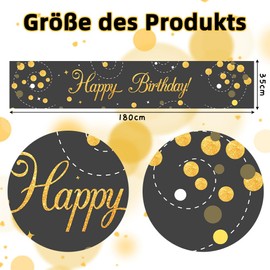 YRsorn Table Runner Birthday Decoration Black Gold Table Decoration Birthday Happy Birthday Table Runner for Boys Girls Party Birthday Decoration Indoor and Outdoor Family Dinner 35 x 180 cm