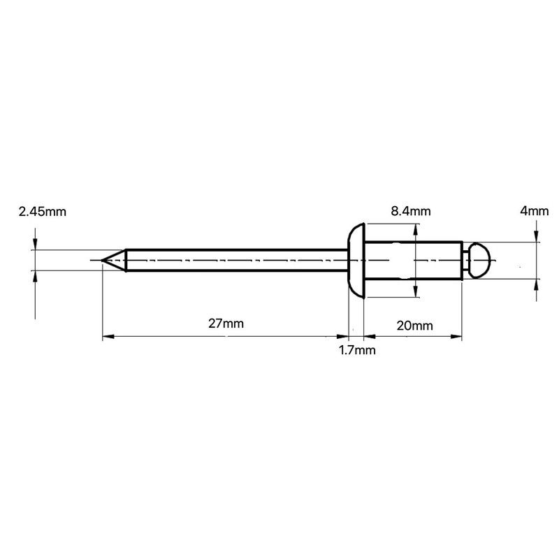 4mm x 20mm Blind Pop Rivet Dome Head Aluminium/Steel Shaft