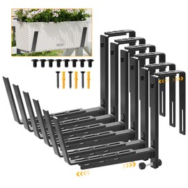Railing & Wall Adjustable Window Box Brackets | Enhanced Bottom Support | Stable & Not Deformed Flower Box Brackets | Heavy Duty Planter Box Brackets | Perfect for Balconies, Fences & Gardens | 6 Pack