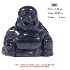 Amogeeli Blue Sand Stone Carved Small Happy Buddha Figurine for Luck and Wealth Fengshui Home Desk Decoration