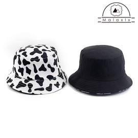 Malaxlx Cute Cow Print Bucket Hat Beach Sun Hat Aesthetic Fishing Hat for Men Women Teens, Reversible Double-Side-Wear