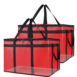 Bodaon Large 2-Pack Insulated Food Delivery Bag With Hard Bottom, XXXL Pizze Cooler Bags, Door Dash Accessories, Thermal Cold/Hot Styrofoam Carrier for Doordash/Travel/Shopping/Catering/Car Red