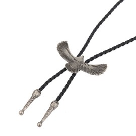 COOLLA Bolo tie- Handmade Eagle Western Cowboy Black Vintage Turquoise Pendant for Women,Men (Silver)