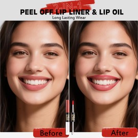 Wugbc Lip Stain Peel Off Lip Oil 2 in 1 Combo Set, Red Long Lasting Tattoo Lip Liner Stain, Transfer-Proof Lip Tint Matte Finish Moisturizing Lip Gloss for Women Daily Makeup, Easy to Use Quickly