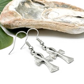 Ankh Charm Earrings, Tibetan Silver Charms on Nickel Free Antique Silver Tone Hooks : 39mm long, Everyday Drop Earrings, Spiritual Gift for Women