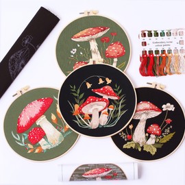 REEWISLY 4 Pcs of Embroidery Starter kit with Patterns and Instructions, DIY Adult Beginner Embroidery Kits, Including 2 Plastic Embroidery Rings, 1 Pair of Scissors, Colored Threads and Needles