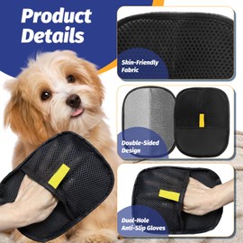 CENCERY 2 Pack Static Removal Pet Hair Gloves, Double-Sided Cat & Dog Grooming Mitt for Washing, Deshedding & Brushing - Reusable Hair Remover Gloves with Massage Spikes