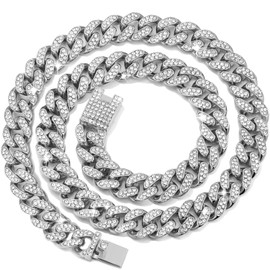 Cuban Link Dog Collar Gold Silver Color Metal Dog Chain Collar Cuban Diamond Chain Pet Collars for Dogs Cats Jewelry 8/10/14/16/18/20/24/28 Inch (22inch, Silver)