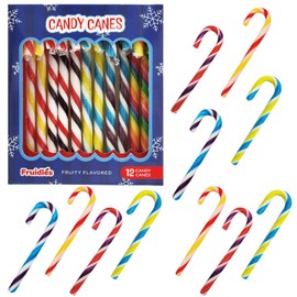 Fruidles Christmas Candy Canes Suckers, Multicolored Rainbow Fruity Flavor, Individually Wrapped (12-Pack)