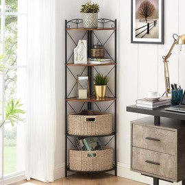 VECELO Corner Cabinet, Tall Storage Shelf, Bookshelf Display Shelves Rack for Living Room, Kitchen, Balcony, Small Space