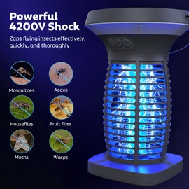 OnBeam Solar Bug Zapper Outdoor, Mosquito Zapper Outdoor Waterproof Electric Fly Zapper Rechargeable Mosquito Killer with Solar Panel, 4200V Fly Trap Indoor for Home Backyard, Patio, Garden, Camping