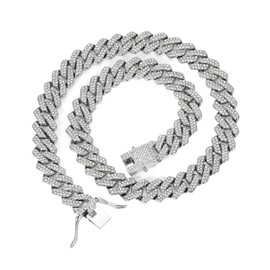 14K Gold Iced Out Necklace, 14MM Cuban Link Chain Silver/Gold Bling Diamond Hip Hop Jewelry for Men (Silver, 20 Inch)