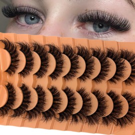 VOCOAK Fluffy Lashes Mink 18mm D Curl Wispy Cat Eye Strip Lashes Natural Looking False Eyelashes Pack Faux Mink Short Fluffy Lashes Bulk