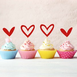Keaziu Paquete de 24 adornos para cupcakes con forma de corazón rojo, para el día de San Valentín, para bodas, cumpleaños, fiestas, baby shower, bodas