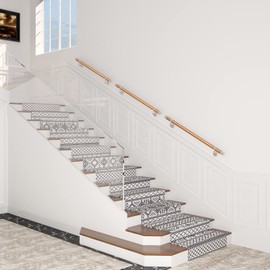 ROTHLEY Pipe Handrails for Indoor Stairs: 3.3FT Stair Railing Indoor Wooden Wall Attachment Stair Handrail 1.6" Round Staircase Grab Bar for Elderly & Kids (Red Oak)