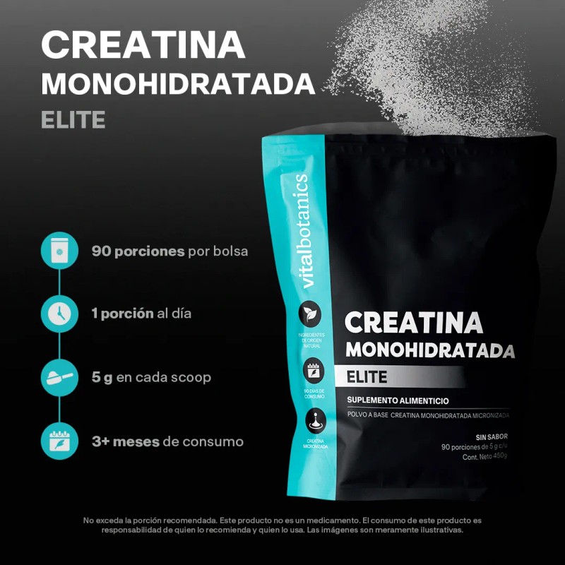 Creatina Pura Monohidratada Elite Polvo 450gr Vitalbotanics Sabor Sin sabor