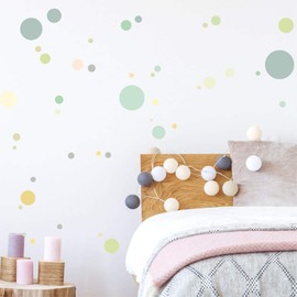 Wall sticker set, sticker set for children's nursery, 40 circles in delicate pastel colours.