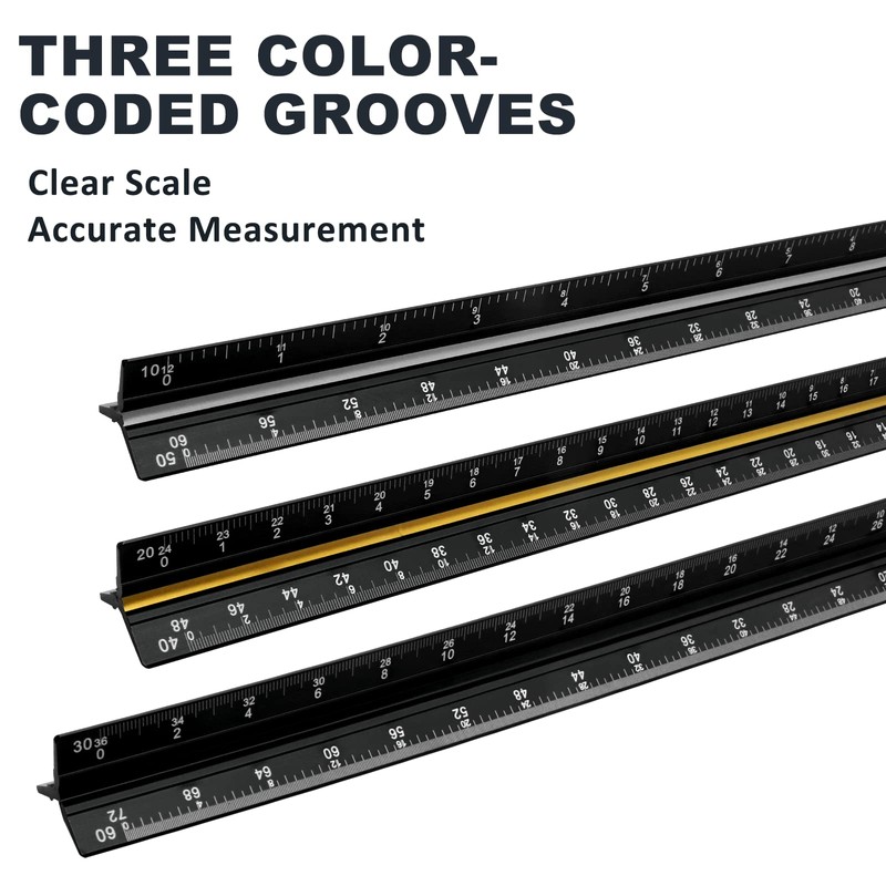 Kyuionty Engineer Scale Ruler 12 Inch, Solid Aluminum Laser-Etched Triangular