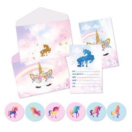 XJLYAYA 12Pcs Unicorn Birthday Invitation Cards 12 Envelopes with 12 Sticker Labels Party Decorations Supplies for Kids Birthday Party Supplies