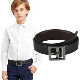 Monopa Reversible Kids Belts for Boys - Brown and Black Leather Belt for School Uniform Casual Jeans (70cm,Gunmetal)