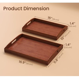 Danfoxer Bamboo Set of 2 Serving Tray with Handles,Large & Small Food Serving Trays for Coffee Table, Kitchen Counter, Breakfast, Party, Decorative Trays for Eating, Ottoman, Bathroom(Brown)