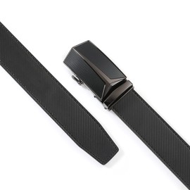 VRLEGEND Belts Men Leather Ratchet Belts Automatic Adjustable 1 3/8" for Business Formal Suit Dress Pants Casual Jeans (Black, Adjustable for 48"-52" Waist)