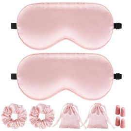 JroyJoy 2 Sets Silk Sleep Mask & Scrunchies Gift Sets for Women, 100% Blackout, Super Soft with Adjustable Strap, Eye Mask for Side Sleepers, with Travel Pouch