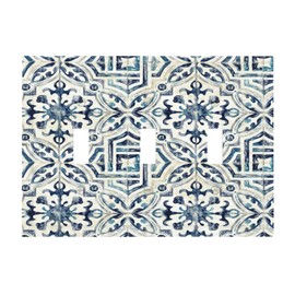 Vintage Blue Moroccan Talavera Style Tile 3 Gang Light Switch Plate Decorative Triple Toggle Wall Plate Cover Electrical Faceplate Socket Dimmer Switchplate